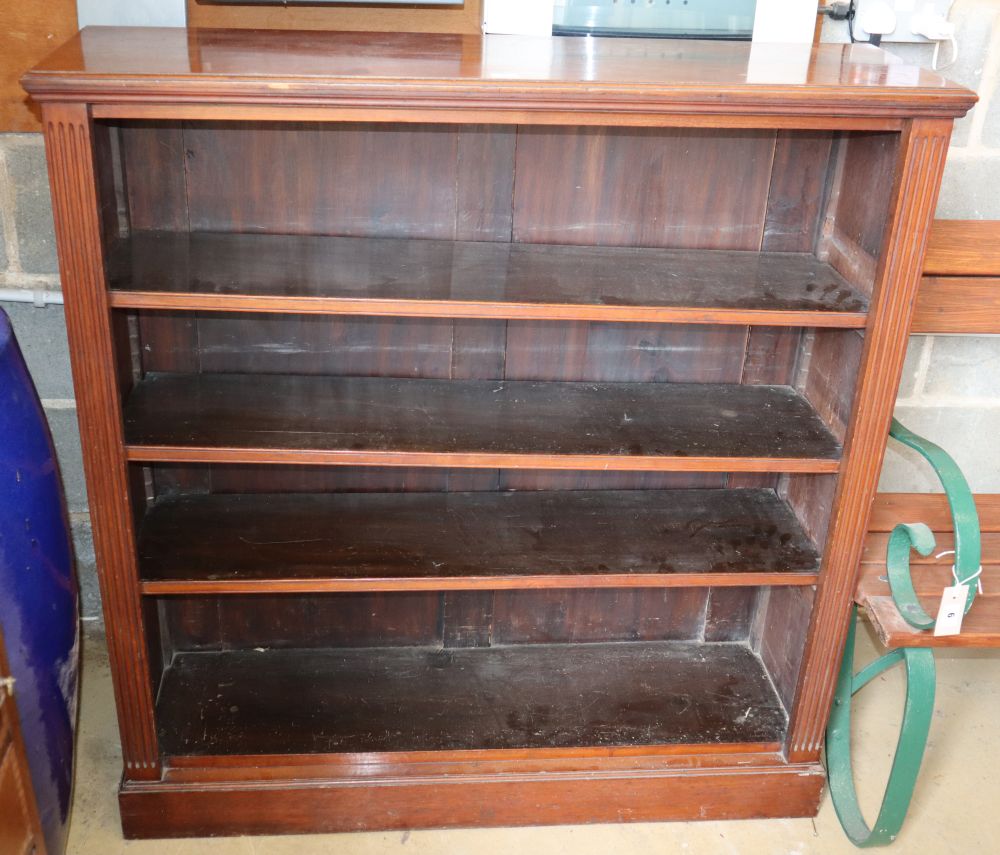 A late Victorian walnut open bookcase, W.108cm, D.32cm, H.112cm